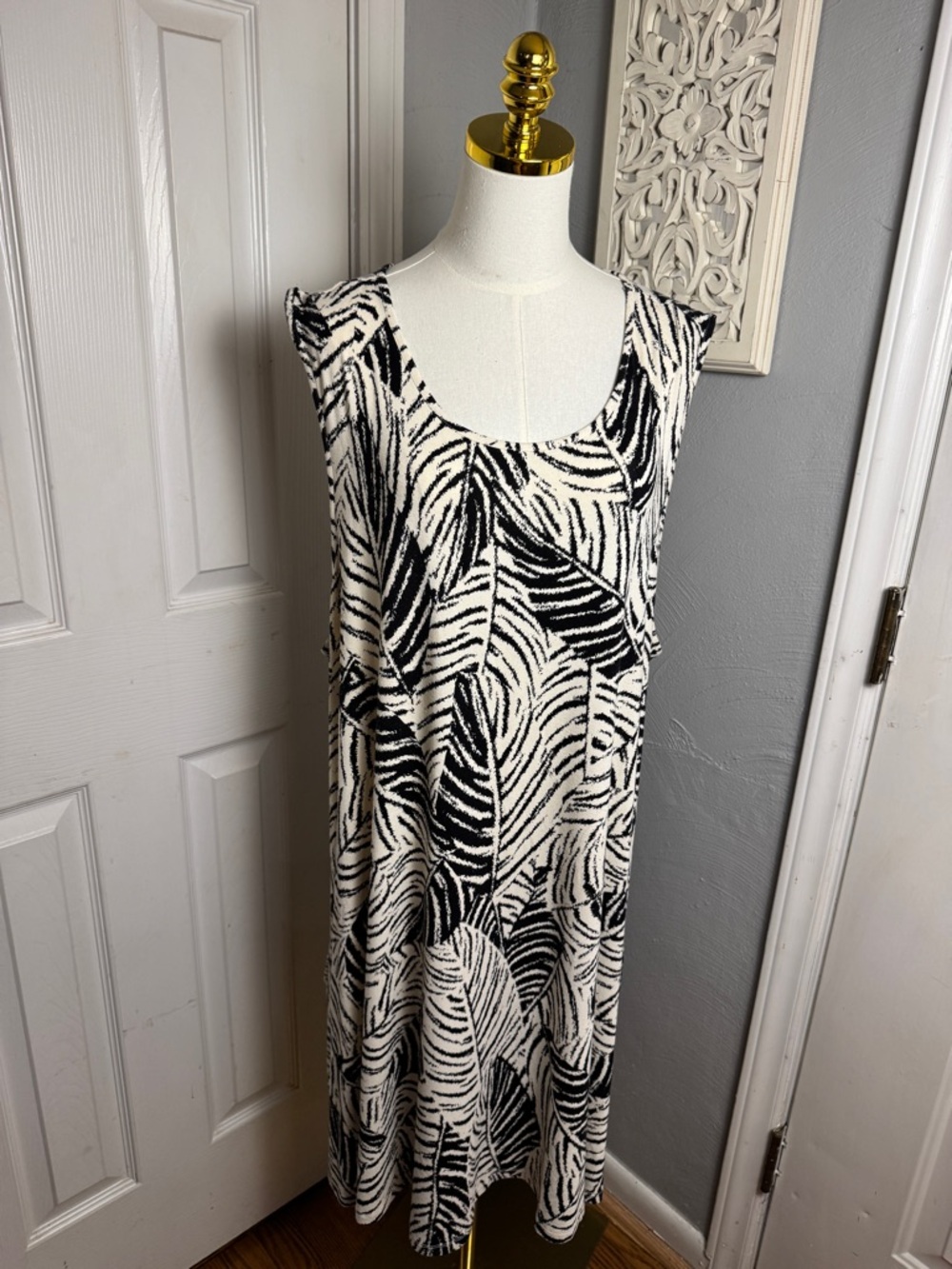 Cynthia Rowley 3X Tropical Palm Print Stretch Swing Dress Resort Chic - Picture 3 of 9